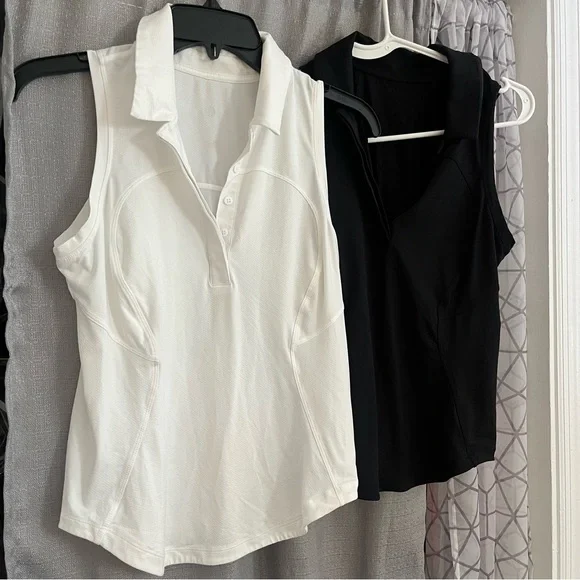 2 Lululemon Women’s Sleeveless Polo Tank Tops White and Black 6 - Picture 2 of 6